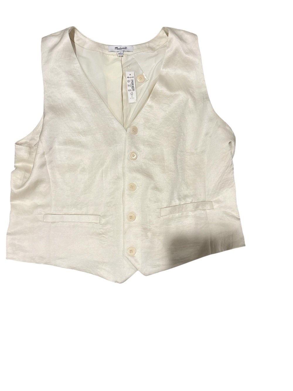 Madewell Ivory Button Vest Sz 12 NWT